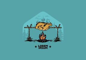 grillen von huhn über lagerfeuerillustrationsdesign vektor