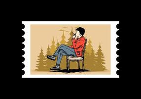 mann sitzt auf stuhl und raucht zigaretten illustration vektor