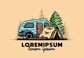 Teardrop Camper und Zelt vor Pine Tree Illustration vektor