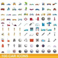 100 Auto-Icons gesetzt, Cartoon-Stil vektor