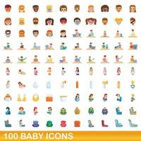 100 Baby-Icons gesetzt, Cartoon-Stil vektor