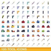 100 verktygsikoner set, tecknad stil vektor