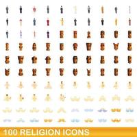 100 religiöse Symbole im Cartoon-Stil vektor