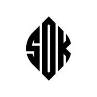 sdk-Kreisbuchstaben-Logo-Design mit Kreis- und Ellipsenform. sdk Ellipsenbuchstaben mit typografischem Stil. Die drei Initialen bilden ein Kreislogo. sdk-Kreis-Emblem abstrakter Monogramm-Buchstaben-Markierungsvektor. vektor