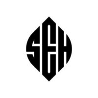 seh-Kreis-Buchstaben-Logo-Design mit Kreis- und Ellipsenform. seh ellipsenbuchstaben mit typografischem stil. Die drei Initialen bilden ein Kreislogo. seh-Kreis-Emblem abstrakter Monogramm-Buchstaben-Markenvektor. vektor