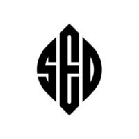 SEO-Kreis-Buchstaben-Logo-Design mit Kreis- und Ellipsenform. seo-ellipsenbuchstaben mit typografischem stil. Die drei Initialen bilden ein Kreislogo. SEO-Kreis-Emblem abstrakter Monogramm-Buchstaben-Markierungsvektor. vektor