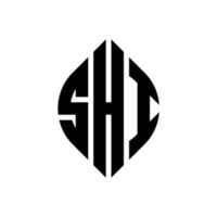 shi-Kreis-Buchstaben-Logo-Design mit Kreis- und Ellipsenform. shi ellipsenbuchstaben mit typografischem stil. Die drei Initialen bilden ein Kreislogo. shi-Kreis-Emblem abstrakter Monogramm-Buchstaben-Markierungsvektor. vektor