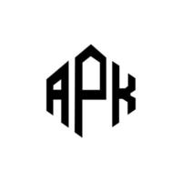 apk-Buchstaben-Logo-Design mit Polygonform. apk Polygon- und Würfelform-Logo-Design. apk Sechseck-Vektor-Logo-Vorlage in weißen und schwarzen Farben. apk monogramm, geschäfts- und immobilienlogo. vektor