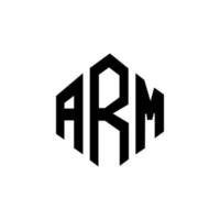 Arm-Brief-Logo-Design mit Polygonform. Arm-Polygon- und Würfelform-Logo-Design. Arm-Sechseck-Vektor-Logo-Vorlage in weißen und schwarzen Farben. armmonogramm, geschäfts- und immobilienlogo. vektor