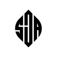 Sja-Kreis-Buchstaben-Logo-Design mit Kreis- und Ellipsenform. sja Ellipsenbuchstaben mit typografischem Stil. Die drei Initialen bilden ein Kreislogo. Sja-Kreis-Emblem abstrakter Monogramm-Buchstaben-Markierungsvektor. vektor