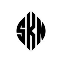 skn-Kreis-Buchstaben-Logo-Design mit Kreis- und Ellipsenform. skn Ellipsenbuchstaben mit typografischem Stil. Die drei Initialen bilden ein Kreislogo. skn-Kreis-Emblem abstrakter Monogramm-Buchstaben-Markierungsvektor. vektor