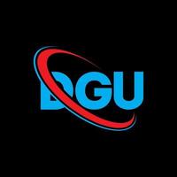 dgu logotyp. dgu brev. dgu brev logotyp design. initialer dgu logotyp länkad med cirkel och versaler monogram logotyp. dgu typografi för teknik, företag och fastighetsmärke. vektor