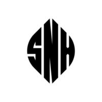 snx-Kreisbuchstaben-Logo-Design mit Kreis- und Ellipsenform. snx Ellipsenbuchstaben mit typografischem Stil. Die drei Initialen bilden ein Kreislogo. snx Kreisemblem abstrakter Monogramm-Buchstabenmarkierungsvektor. vektor