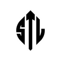 STL-Kreisbuchstaben-Logo-Design mit Kreis- und Ellipsenform. stl ellipsenbuchstaben mit typografischem stil. Die drei Initialen bilden ein Kreislogo. STL-Kreis-Emblem abstrakter Monogramm-Buchstaben-Markierungsvektor. vektor