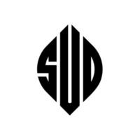 sud-Kreis-Buchstaben-Logo-Design mit Kreis- und Ellipsenform. sud ellipsenbuchstaben mit typografischem stil. Die drei Initialen bilden ein Kreislogo. Sud-Kreis-Emblem abstrakter Monogramm-Buchstaben-Markierungsvektor. vektor