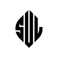 sul-Kreis-Buchstaben-Logo-Design mit Kreis- und Ellipsenform. sul ellipsenbuchstaben mit typografischem stil. Die drei Initialen bilden ein Kreislogo. Sul-Kreis-Emblem abstrakter Monogramm-Buchstaben-Markenvektor. vektor