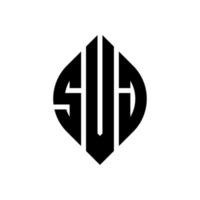 SVJ-Kreisbuchstabe-Logo-Design mit Kreis- und Ellipsenform. SVJ Ellipsenbuchstaben mit typografischem Stil. Die drei Initialen bilden ein Kreislogo. svj Kreisemblem abstrakter Monogramm-Buchstabenmarkierungsvektor. vektor
