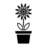 Blumensymbol im Topf, einfaches Blumenzeichen und Symbol. topfpflanzen, gartenarbeit, zierpflanze isoliertes linienzeichen. vektor