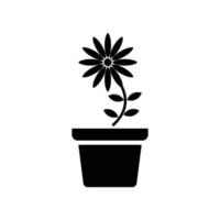 Blumensymbol im Topf, einfaches Blumenzeichen und Symbol. topfpflanzen, gartenarbeit, zierpflanze isoliertes linienzeichen. vektor