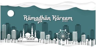 ramadhan hintergrund papierschnitt stil mit stadtlandschaft vektordesign vektor