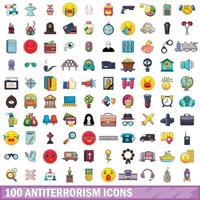 100 Anti-Terror-Icons gesetzt, Cartoon-Stil vektor