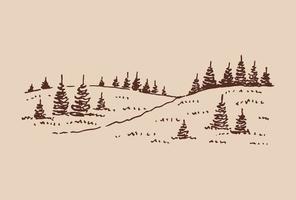 skizze der wilden natur mit wald. handgezeichnete illustration in vektor umgewandelt.