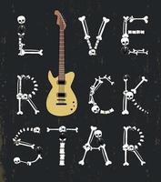 gitarre und inschrift live rockstar aus knochen. hand gezeichnete flache vektorillustration. vektor