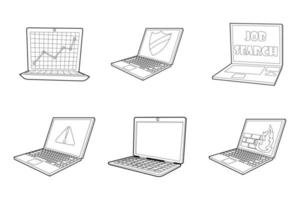 Laptop-Icon-Set, Umrissstil vektor