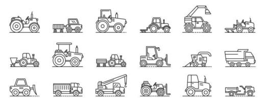 Symbole für landwirtschaftliche Maschinen, Umrissstil vektor
