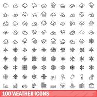 100 Wettersymbole gesetzt, Umrissstil vektor