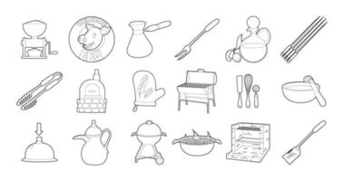 köksverktyg ikonuppsättning, dispositionsstil vektor