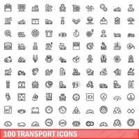 100 Transportsymbole gesetzt, Umrissstil vektor