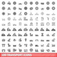 100 transportikoner set, konturstil vektor