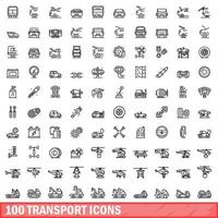 100 Transportsymbole gesetzt, Umrissstil vektor