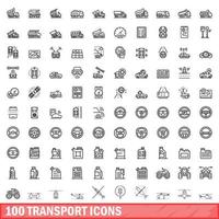 100 Transportsymbole gesetzt, Umrissstil vektor