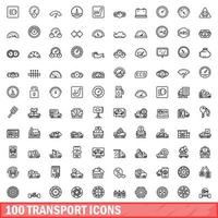 100 Transportsymbole gesetzt, Umrissstil vektor