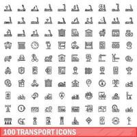 100 Transportsymbole gesetzt, Umrissstil vektor