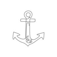 Ankerlogo mit durchgehender Strichzeichnung. nautisches meer ozean boot symbol. nautisches symbol schiffszeichen, boot, frachtschifffahrt isoliert. dynamische einzeilige abgehobene betragsgrafikdesign-vektorillustration vektor