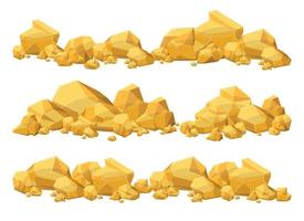 Set aus goldenen Steinen und Felsbrocken im Cartoon-Stil. Gold Nuggets. Edelsteine. Elemente der Goldmine vektor