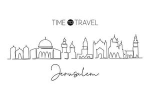 einzelne durchgehende strichzeichnung die skyline der heiligen stadt jerusalem, palästina. historische Stadtlandschaft der Welt. bestes Urlaubsziel. editierbarer Strich trendige One-Line-Draw-Design-Vektorillustration vektor