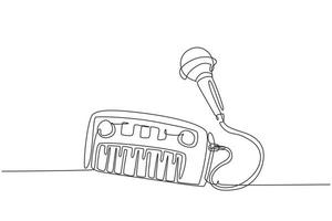 kontinuierliche einzeilige zeichnung elektrisches spielzeugklavier und mikrofon. Kindermusikklavier, elektronisches Klavier, Tastatur, Spielzeug, Musikinstrument, Spielzeug mit Mikrofon für Jungen, Mädchen. einzeiliger Entwurfsvektor vektor