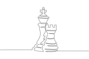 enda en rad ritning torn och kung schack logotyp. uppsättning emblem och skyltar för schacksportturnering. lyckad utmaning isolerad. modern kontinuerlig linje rita design grafisk vektorillustration vektor