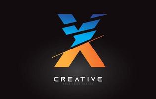 skivad bokstav x logotypikondesign med blå och orange färger och skära skivor vektor