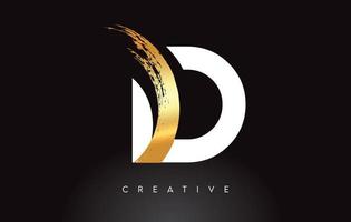gyllene d brev logotyp med penseldrag konstnärliga utseende på svart bakgrund vektor