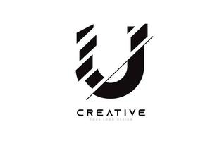 in Scheiben geschnittenes Buchstabe-u-Logo-Icon-Design mit schwarzen und weißen Farben und geschnittenen Scheiben vektor