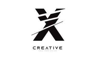 skivad bokstav x logotypikondesign med svarta och vita färger och skära skivor vektor