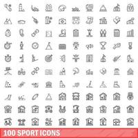 100 Sportsymbole gesetzt, Umrissstil vektor