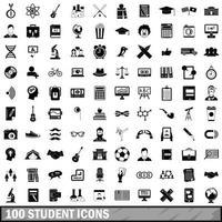 100 Studenten-Icons gesetzt, einfacher Stil vektor