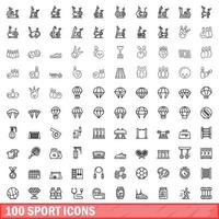 100 Sportsymbole gesetzt, Umrissstil vektor