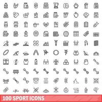 100 Sportsymbole gesetzt, Umrissstil vektor